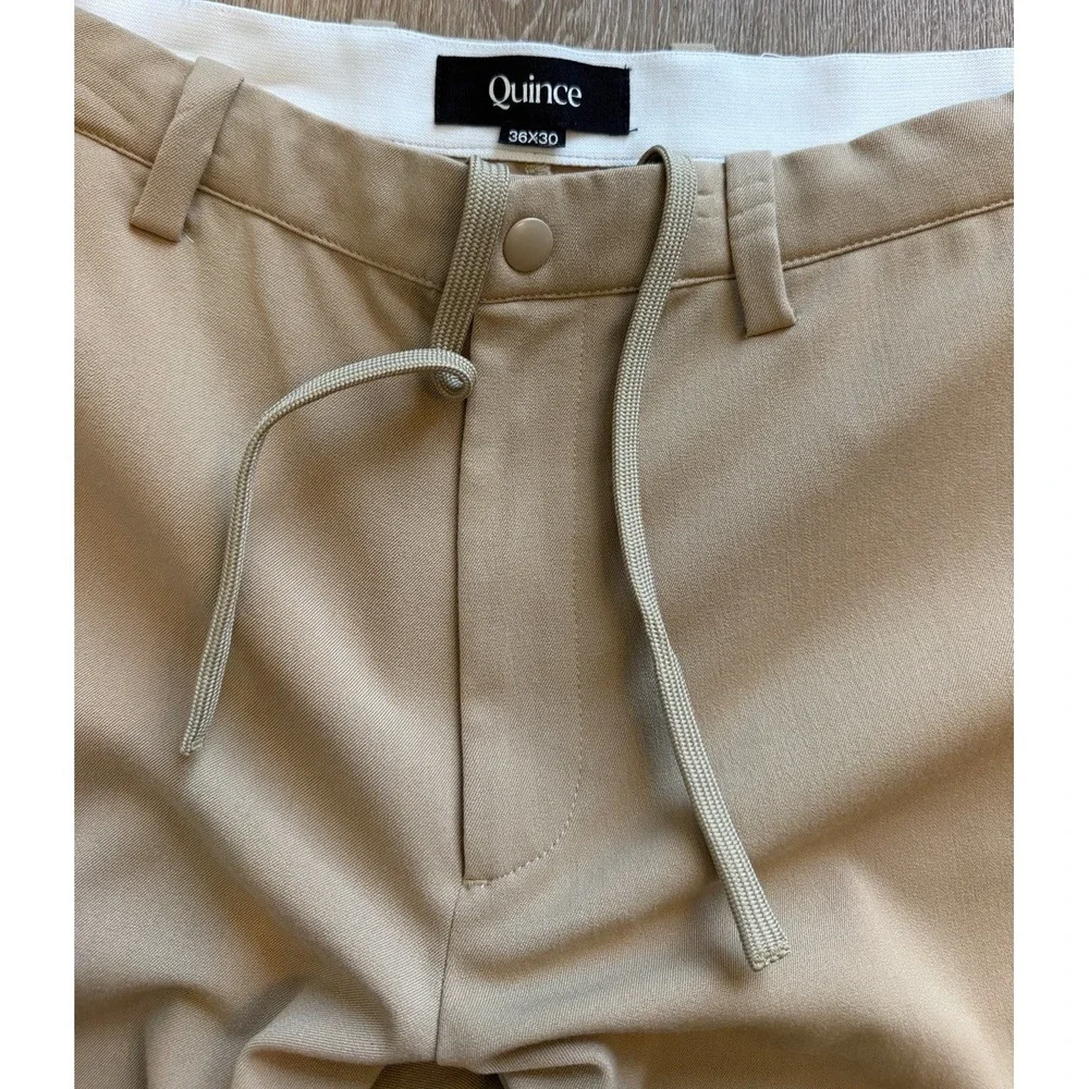Quince Ultra Stretch 24/7 Smart Chino Pants Mens 36x30 Beige Drawstrings Preppy